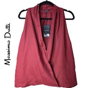 Massimo Dutti Linen Deep Red Drape Top